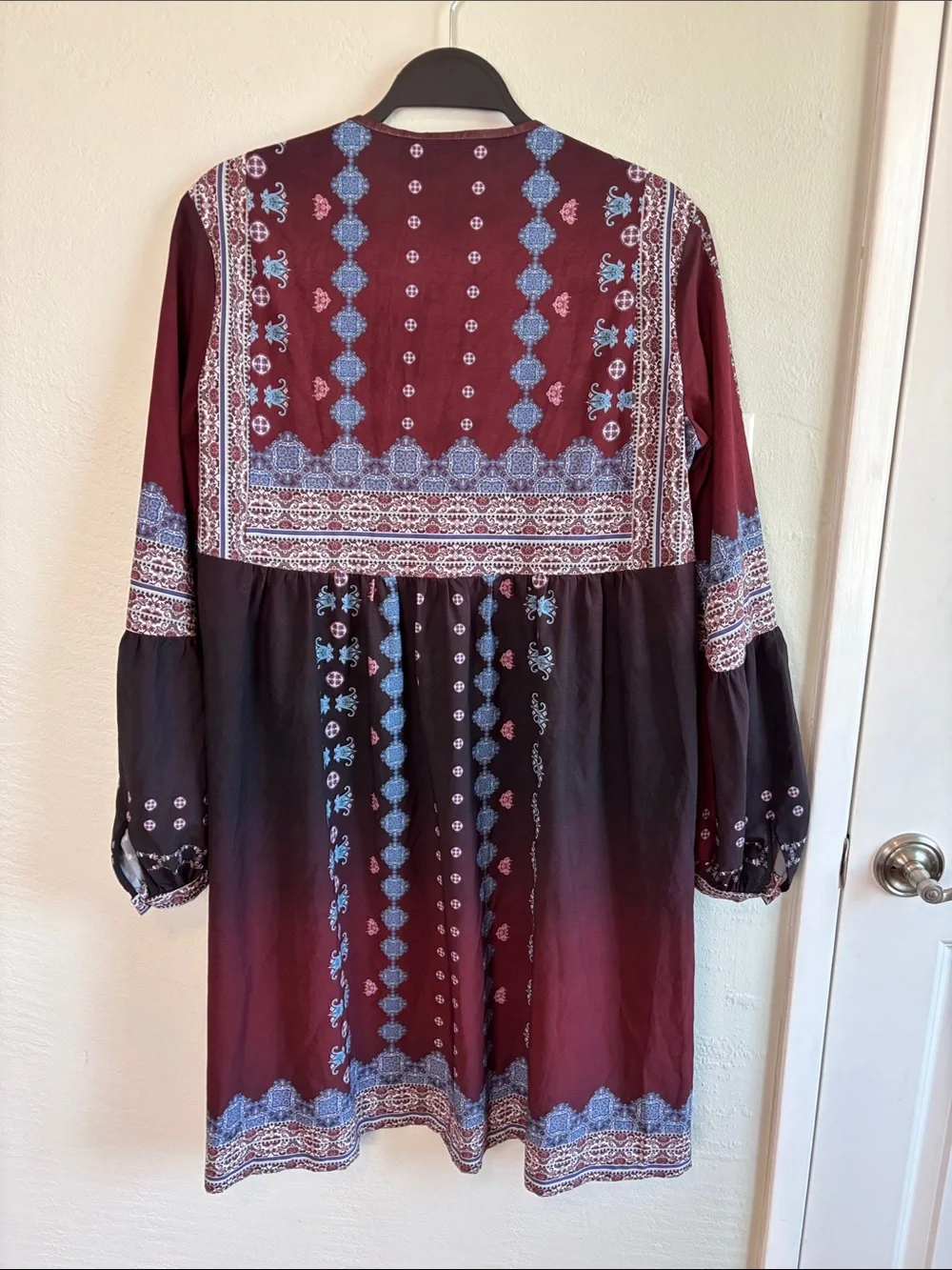 Bundle 2/$30! Clover Canyon Burgundy and Black Boho Midi Dress with Blue Accents - Picture 5 of 9